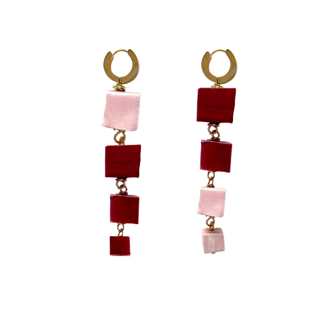 Tetris Red Wine Earrings *